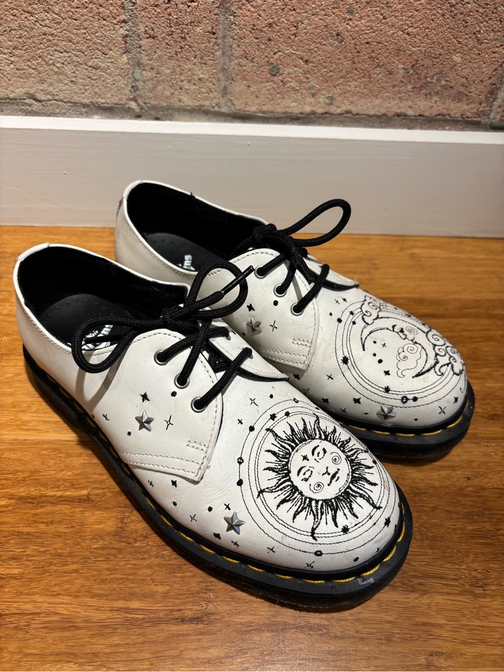 Dr. Martens White Sun & Moon Stitched 3-Eyelet Shoes
